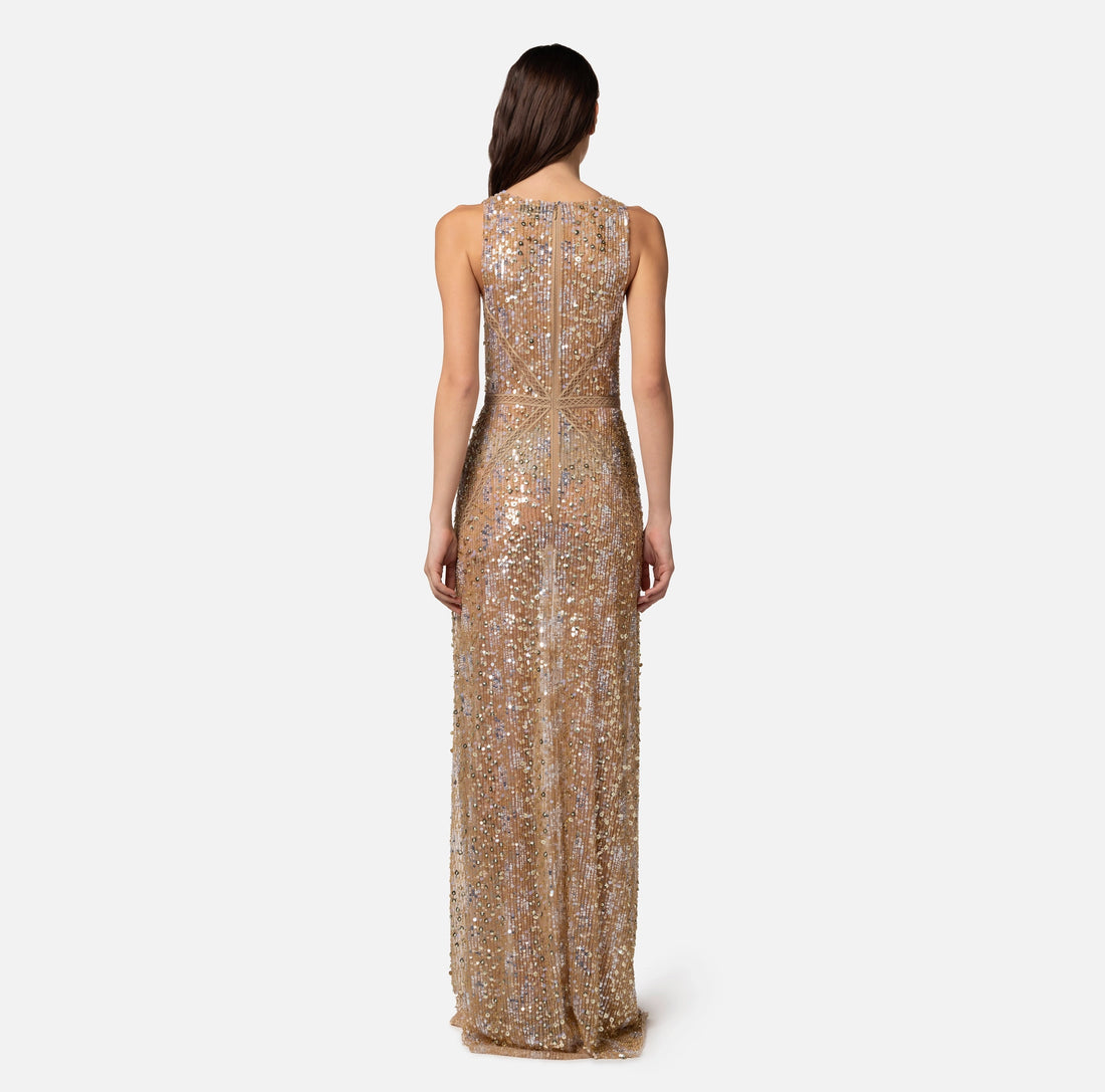 Red Carpet sequins dress with hemstitch embroideries
