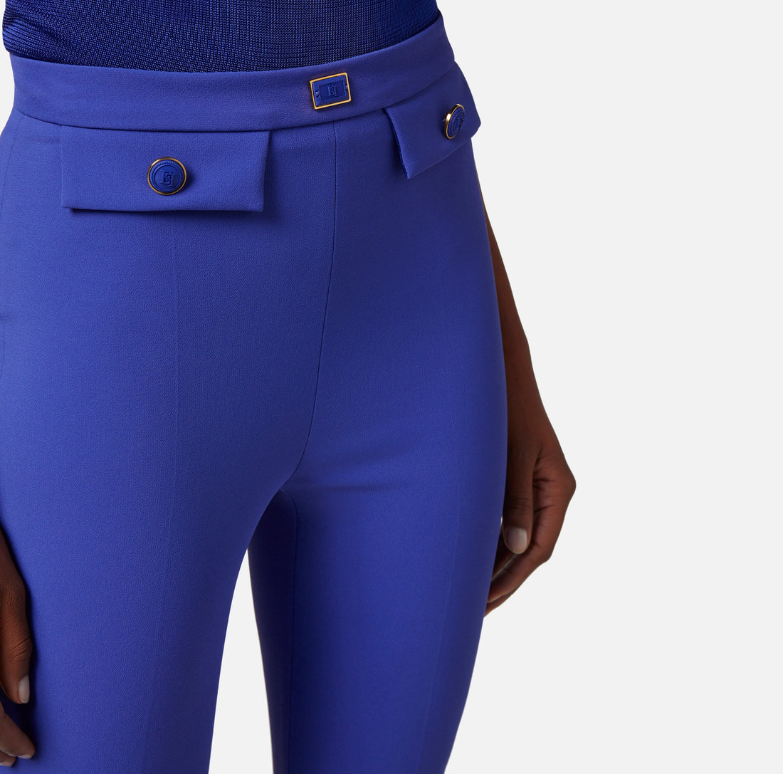 Straight trousers in stretch crêpe fabric with flaps