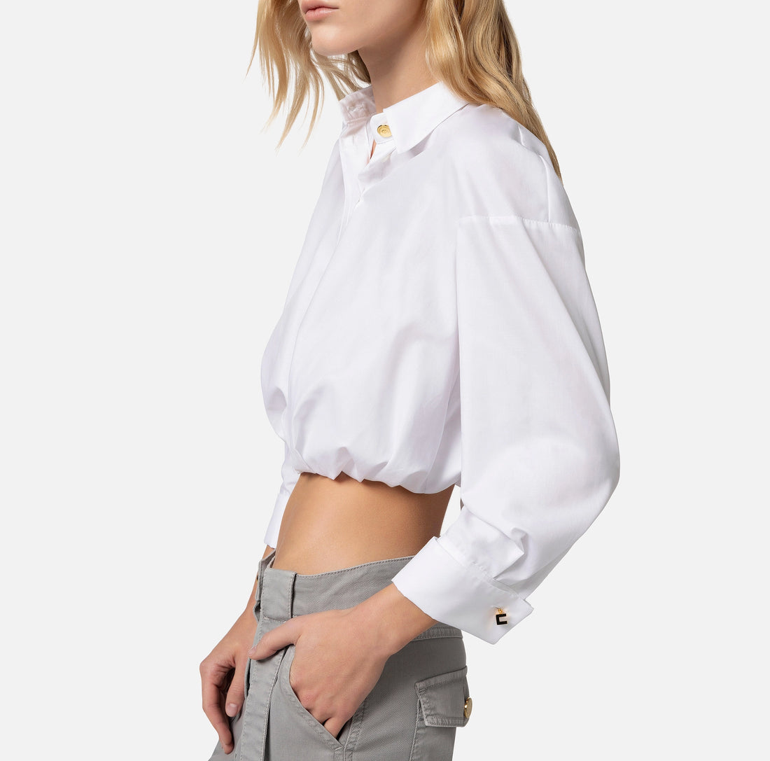 Cropped cotton poplin shirt