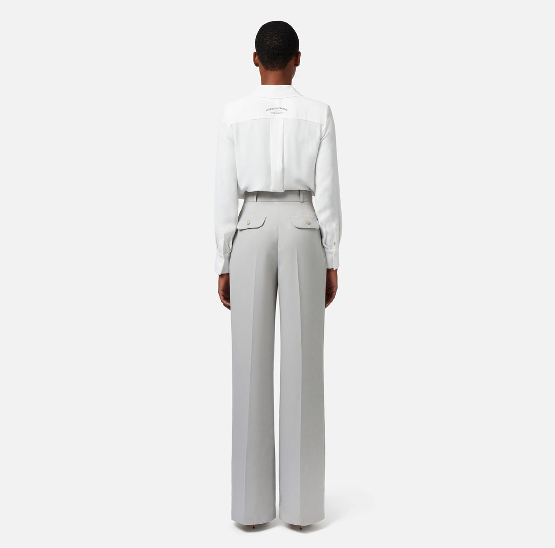 Straight trousers in woven crêpe fabric with darts