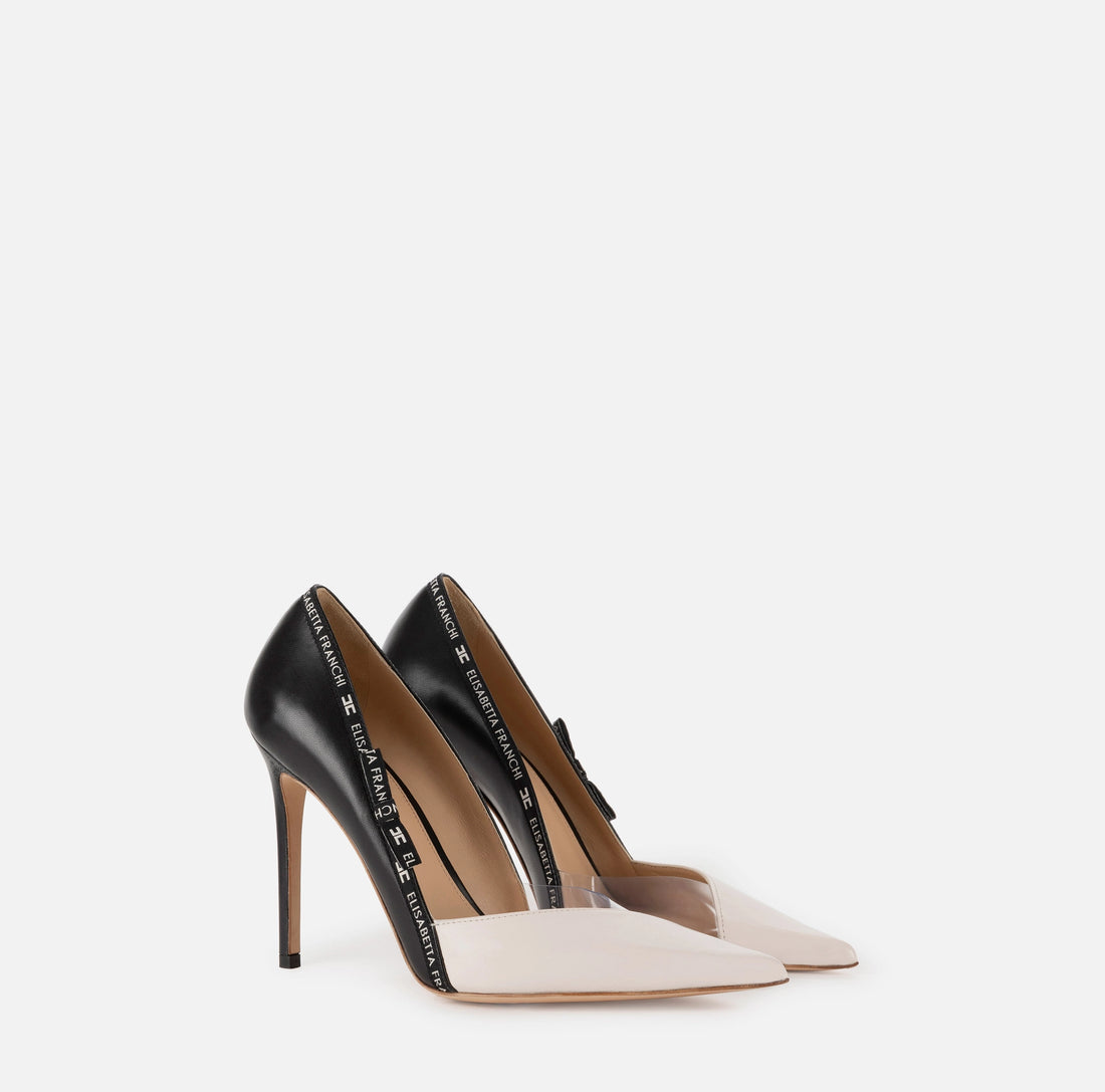 Leather pumps with logoed ribbon