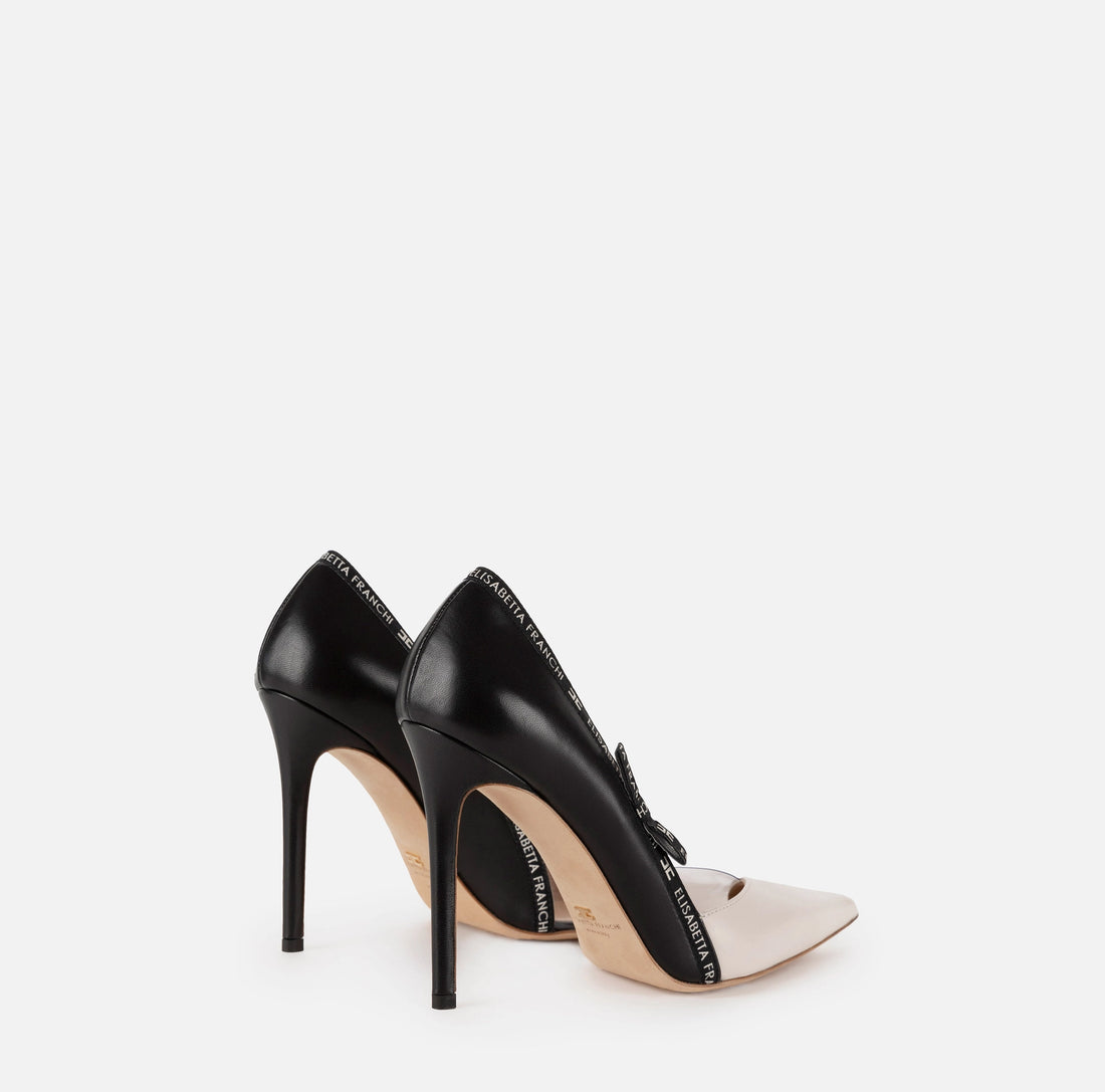 Leather pumps with logoed ribbon